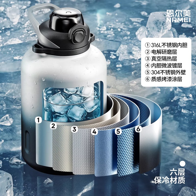 恩尔美大容量保温杯冰霸保冷水杯26新款吨桶吨户外大号水壶2000ML