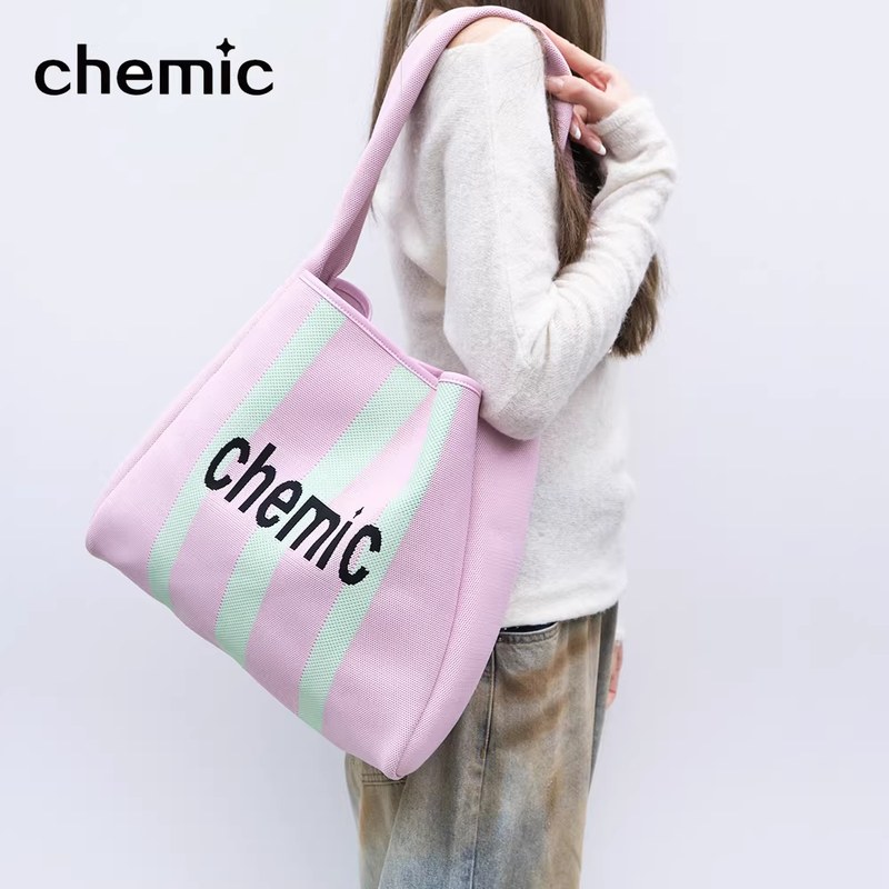 Chemic张俪同款条纹包小众设计单肩针织大容量托特包2025新款女包