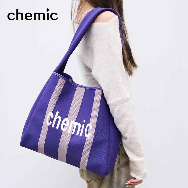 Chemic张俪同款条纹包小众设计单肩针织大容量托特包2025新款女包