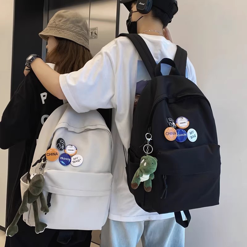 潮牌双肩包男士简约大容量旅行背包初中高中大学生书包防水电脑包